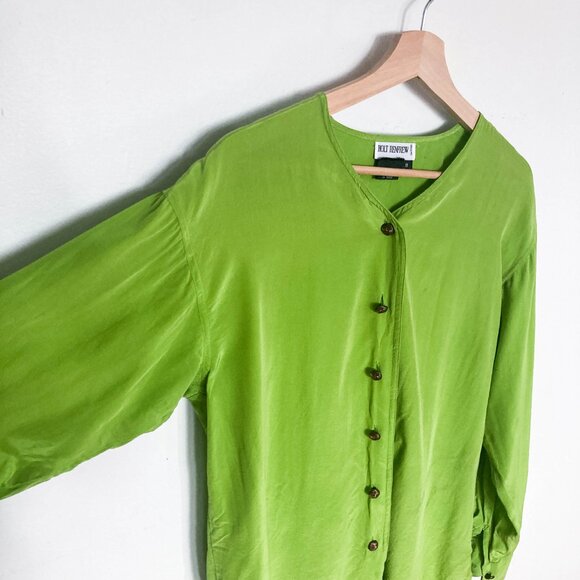 Vintage Lime Green 100% Silk Blouse - Picture 8 of 11